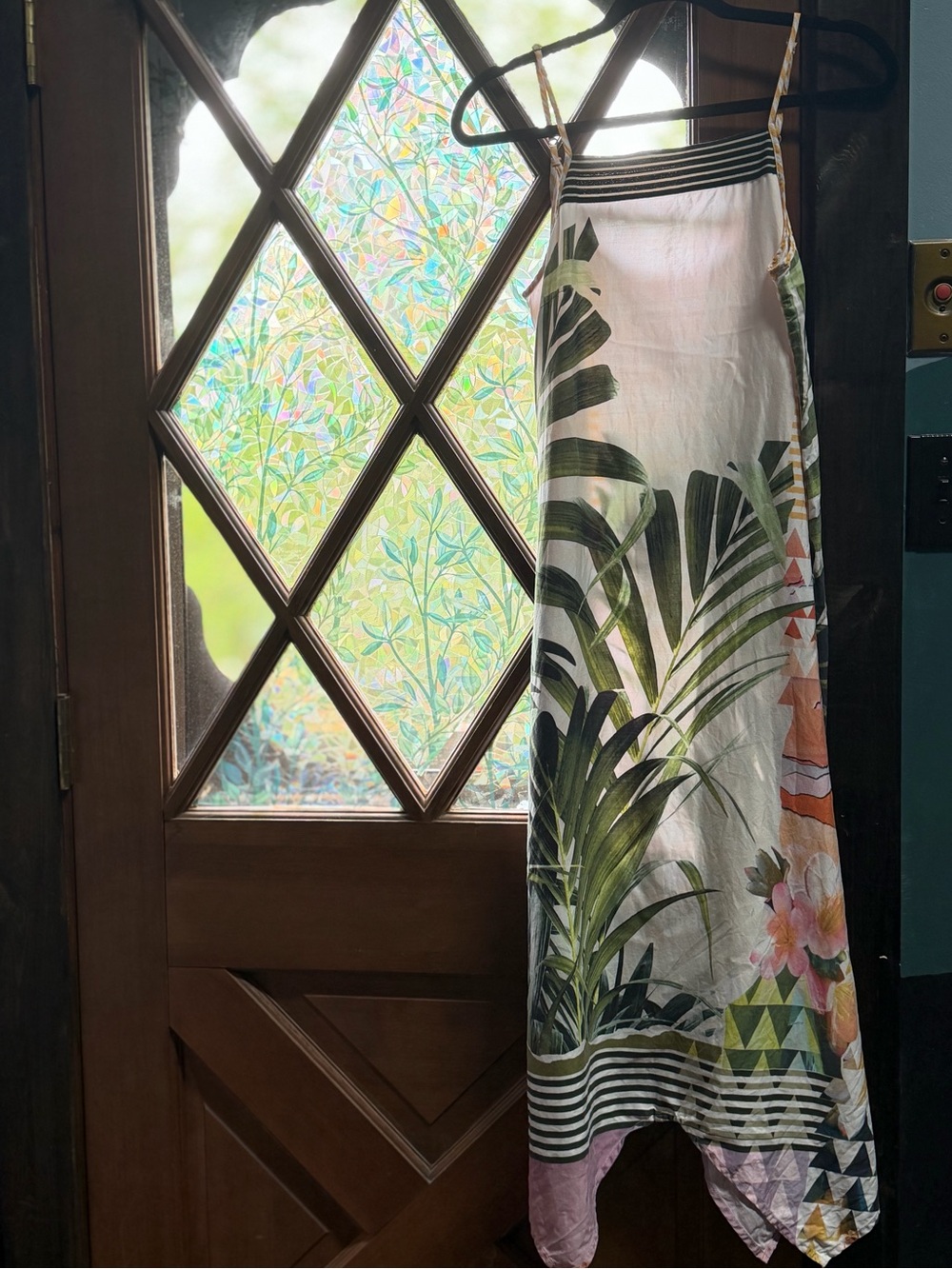 Prana Selene Dress - Tropical Print Handkerchief Hem Skirt - White & Green